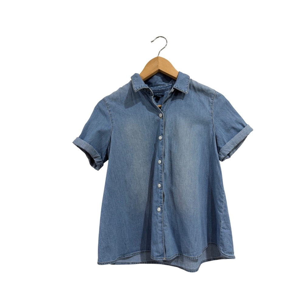 J.Jill Denim Light Wash Short Sleeve Button Down Shirt Petite XS 100% Cotton